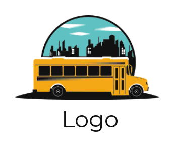 transportation logo template school bus in front of city skyline - logodesign.net