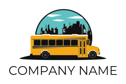 transportation logo template school bus in front of city skyline - logodesign.net