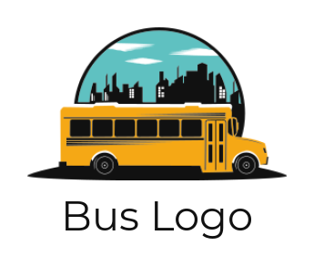 transportation logo template school bus in front of city skyline - logodesign.net