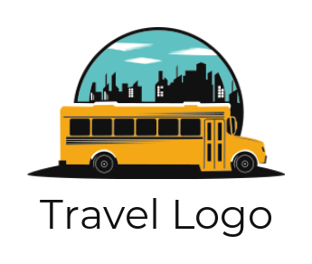 transportation logo template school bus in front of city skyline - logodesign.net