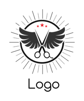 make a beauty logo scissors with wings in circle with rays