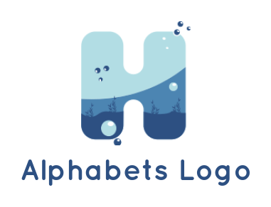 alphabets logo sea inside Letter H with bubbles