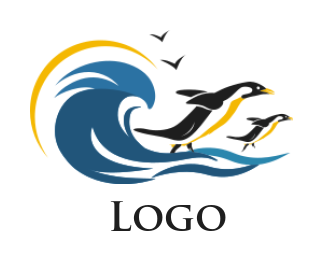 animal logo sea waves with penguins