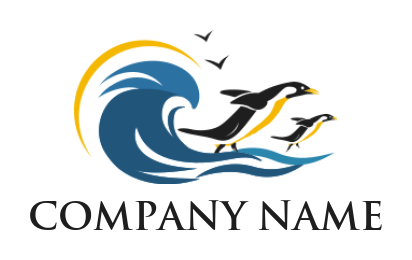 animal logo sea waves with penguins