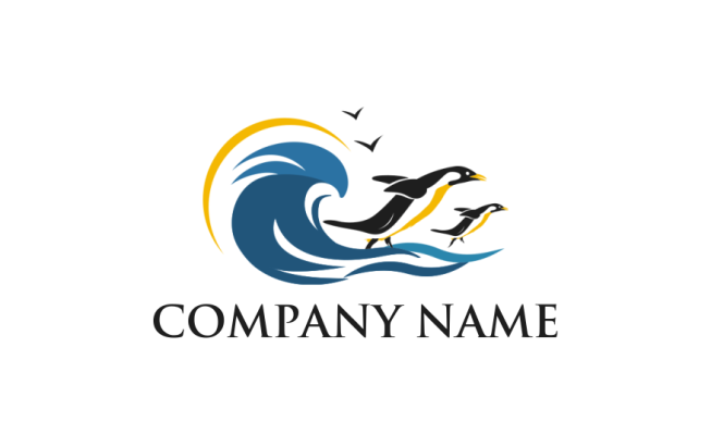 animal logo sea waves with penguins