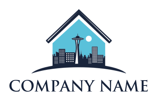 design a real estate logo Seattle skyline inside house 