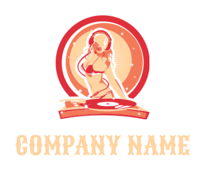 Music logo sexy female DJ playing music