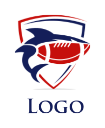 design a sports logo shark merged with football in shield 