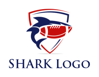 design a sports logo shark merged with football in shield 