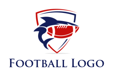 design a sports logo shark merged with football in shield