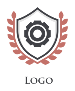 logo concept of shield and gear merged with laurel wreath | Logo ...