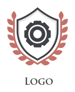 logo concept of shield and gear merged with laurel wreath | Logo ...