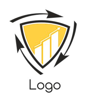 marketing logo shield  financial bars and arrows