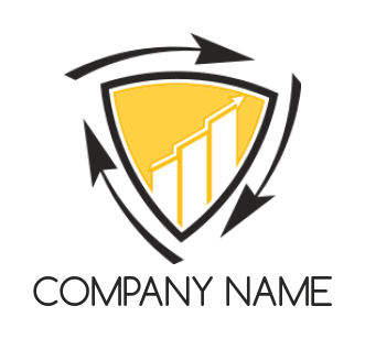 marketing logo icon shield with financial bars and arrows - logodesign.net