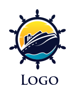 transportation logo ship in steering water sun