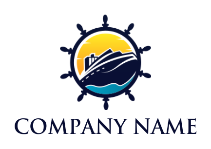 transportation logo ship in steering water sun