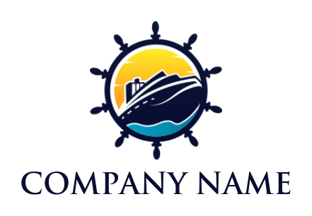 transportation logo ship in steering water sun