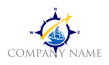 ship inside half compass with airplane 