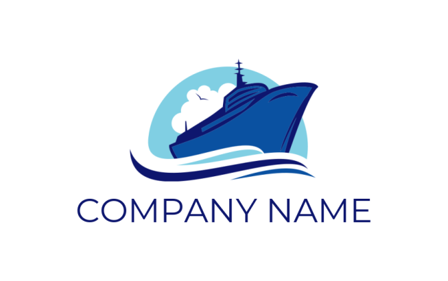 create a transportation logo sailing Sailboat or ship over swoosh waves with clouds