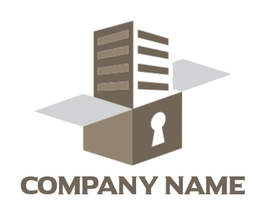 storage logo building inside box with keyhole 
