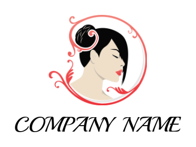 side profile girl face with ornamental swoosh