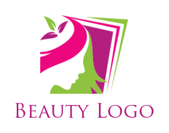 design a beauty logo side profile girl in square with flower in hair