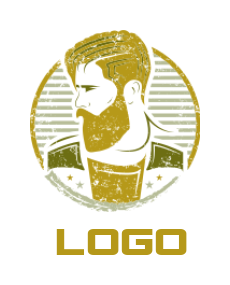 Create a fashion logo of beard man side profile in circle