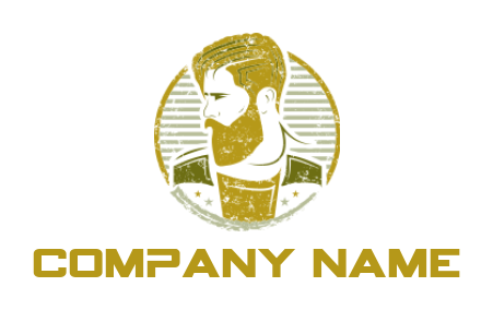 Create a fashion logo of beard man side profile in circle