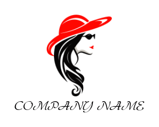 fashion logo template side profile woman with long hair hat and sunglasses