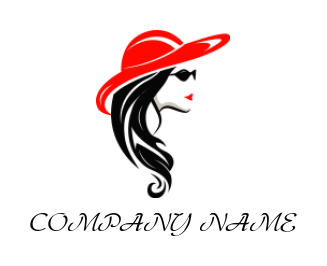 side profile woman with long hair hat and sunglasses logo template