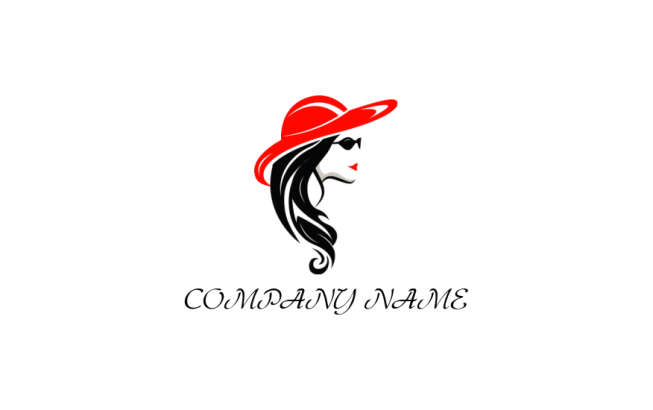 side profile woman with long hair hat and sunglasses logo template