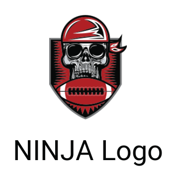 sports logo skull wearing bandanna with football