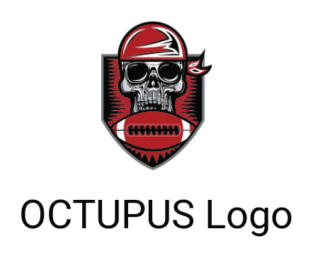 sports logo skull wearing bandanna with football