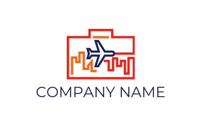 travel logo skyline in briefcase with plane