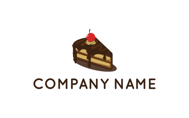slice of cake with cherry logo icon