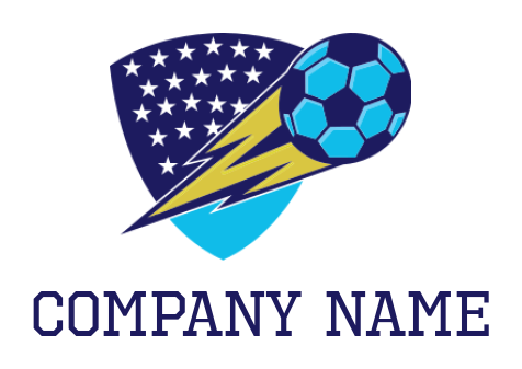 sports logo illustration soccer moving up in front of a shield with stars