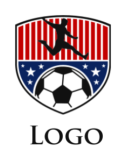 soccer player and ball in stars and stripe shield 
