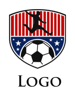 sports logo icon soccer player and ball in stars and stripe shield - logodesign.net