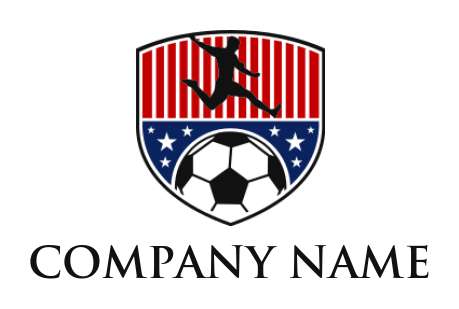 soccer player and ball in stars and stripe shield 