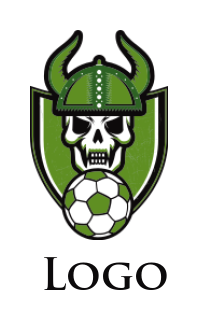 soccer with skull wearing viking helmet in shield