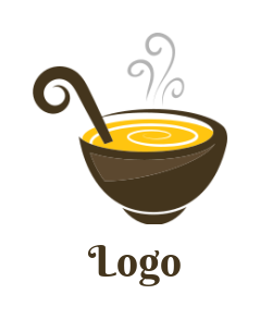 restaurant logo of thai soup in bowl with smoke