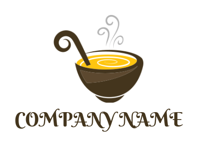 restaurant logo of thai soup in bowl with smoke