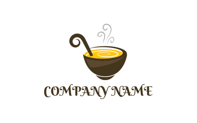 restaurant logo of thai soup in bowl with smoke