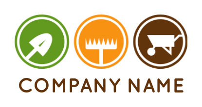 home improvement logo spade rake barrow circles