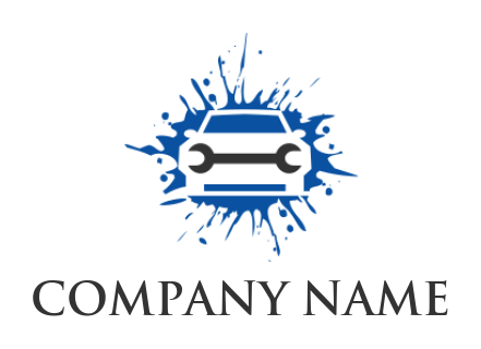 spanner in negative space car wash logo on blue splatter