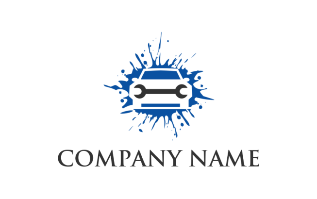 design an auto repair logo spanner in negative space car wash on blue splatter
