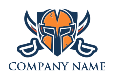 sports logo of spartan helmet in shield swords