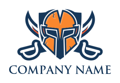 sports logo of spartan helmet in shield swords