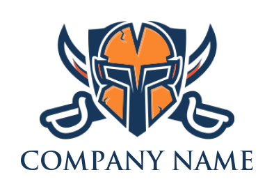 sports logo icon spartan helmet in shield with cross swords