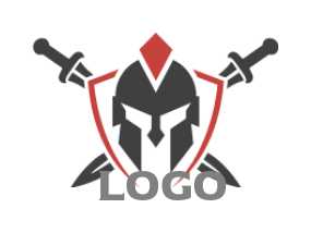 Spartan helmet in shield with cross swords